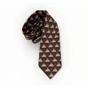 LANVIN PARIS Silk Tie Men’s Navy Blue Gold Geometric Luxury, Made In France